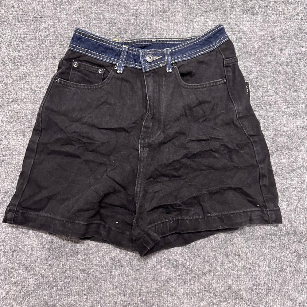 Unbranded Denim Shorts Womens Size 26 Black Blue Two Tone High Waisted Cotton